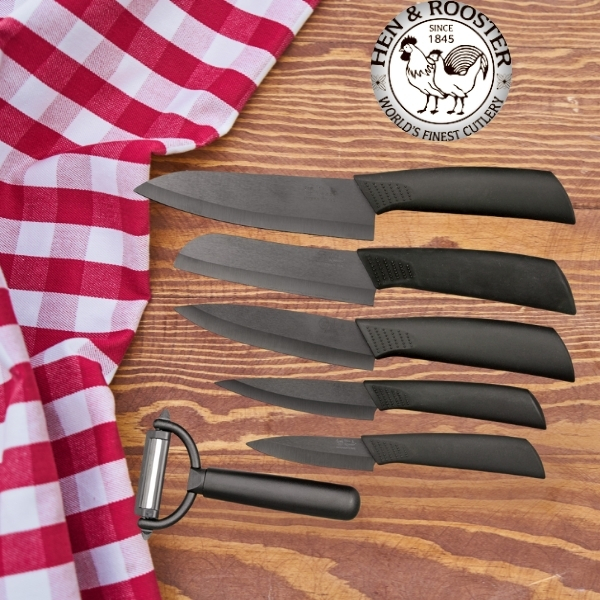 ceramic knives, hen and rooster 6 pieces Kitchen ceramic knives set